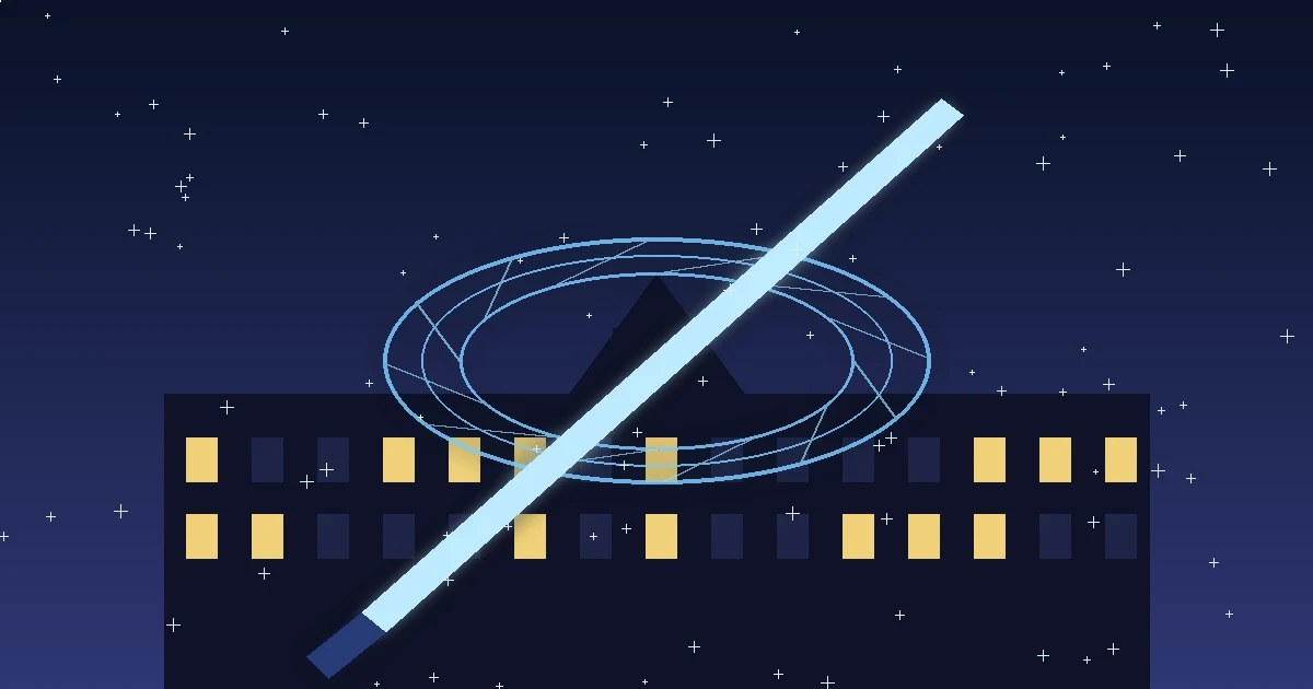 Ein schmales Katana aus blauem Eis vor einem Schulgebäude bei Nacht, umgeben von schwebenden Schneekristallen und einem leuchtenden Magiekreis